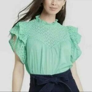 a new day Mint Green Eyelet Blouse
